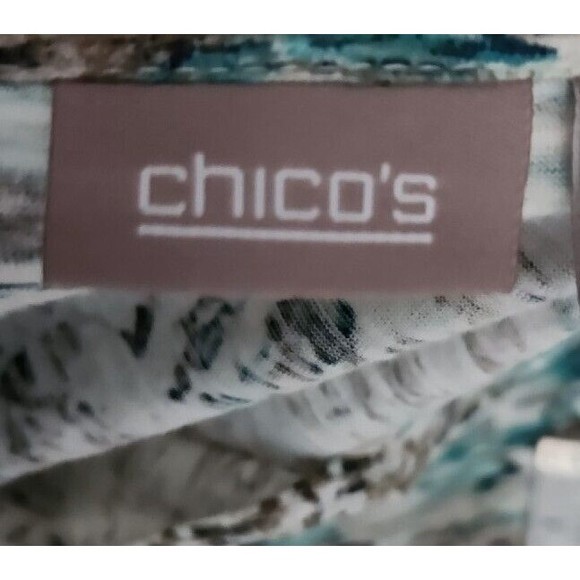 CHICOS Womans Roll Tab 3/4 Sleeve Knit TOP‎ Tan Teal Purple Tunic Sz 0 Small - Picture 8 of 10